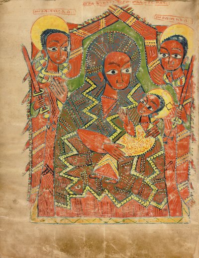 La Virgen y el Niño con los arcángeles Miguel y Gabriel de Unbekannt Unbekannt